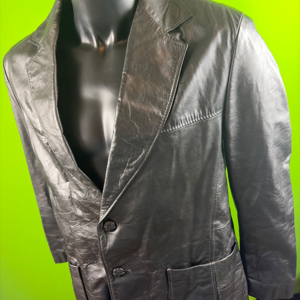 VTG 1980s Sears Leather Shop Mens Black Leather Blazer Jacket 42R Argentina Made